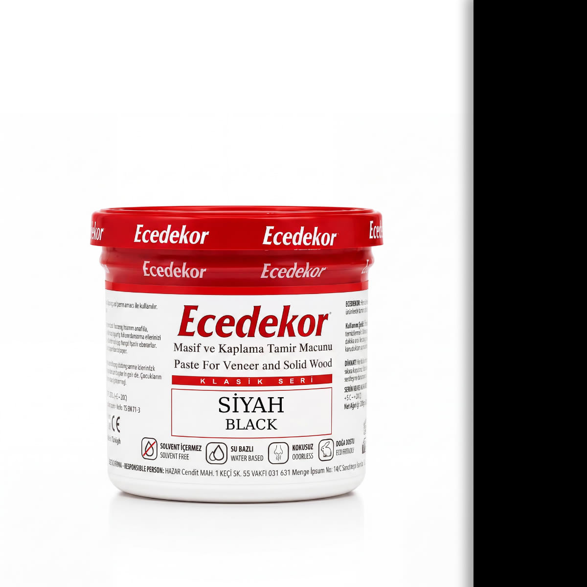 Ecedekor Ahşap Dolgu Macunu Bardak (200gr) — Siyah