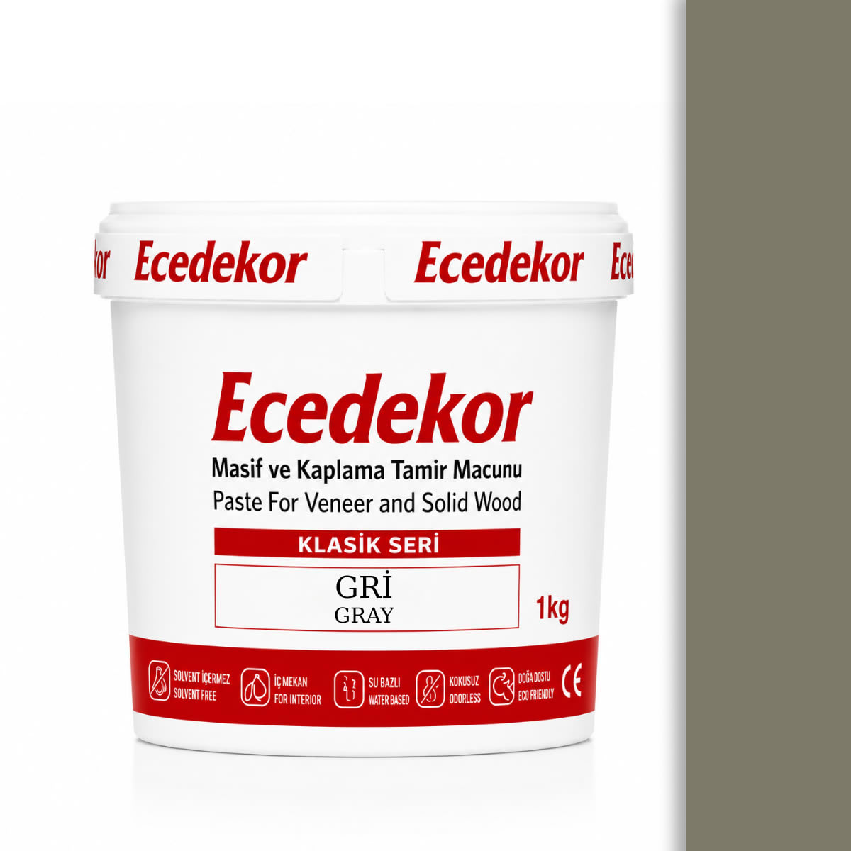 Ecedekor Ahşap Dolgu Macunu Kova (1000gr) — Gri