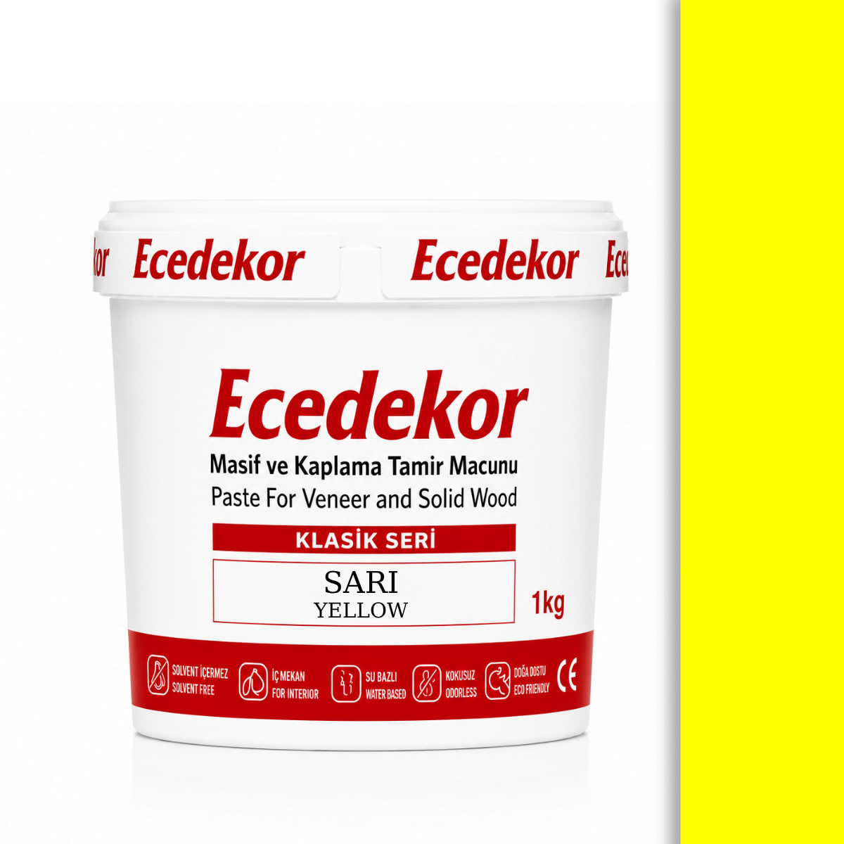 Ecedekor Ahşap Dolgu Macunu Kova (1000gr) — Sarı