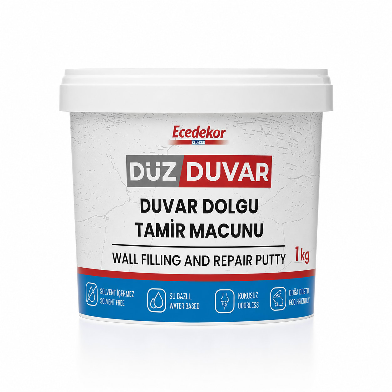 Ecedekor Düz Duvar - Dolgu ve Tamir Macunu, Su Bazlı, Solvent İçermez, Kokusuz 1 kg