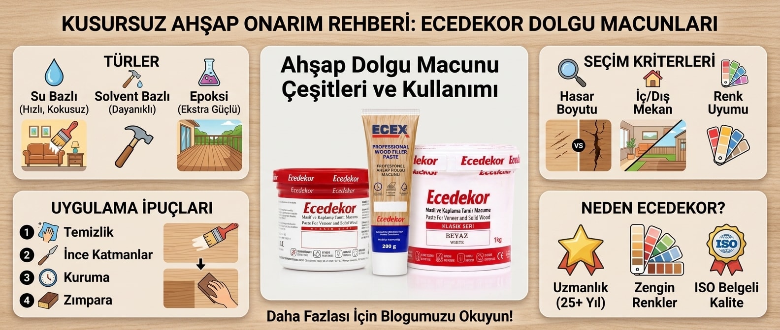 Ahşap Dolgu Macunu Çeşitleri: Mobilya ve Parke Onarımında Profesyonel Çözümler ECEDEKOR