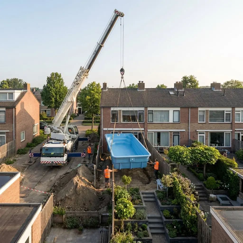 Zwembad plaatsen bij moeilijke bereikbaarheid