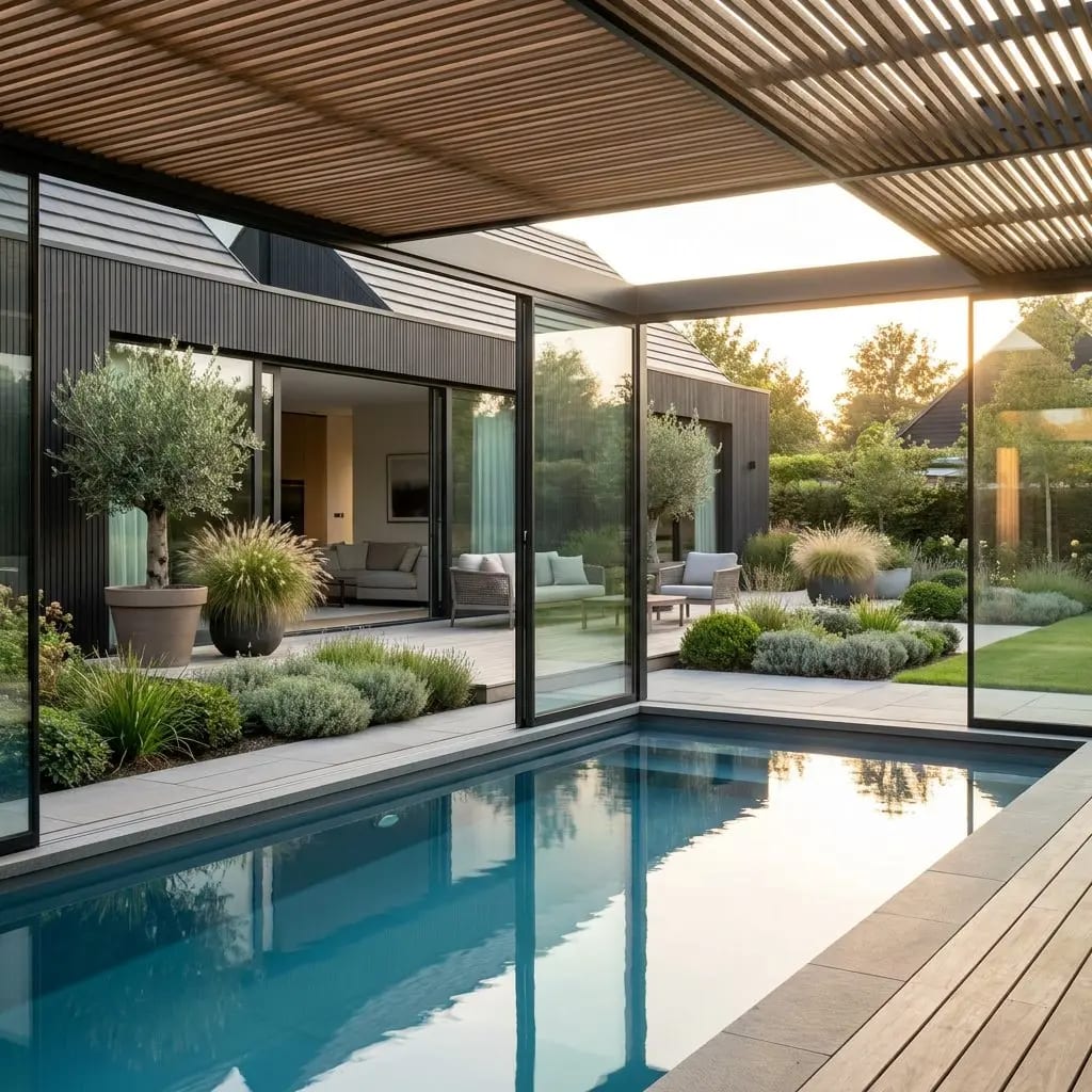 Einbaupool mit Überdachung