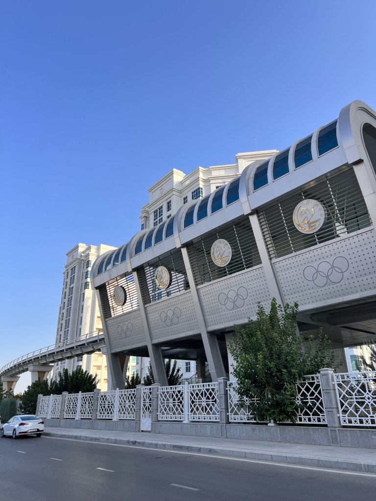 Bridge with Olympic symbols in Ashgabat, Turkmenistan