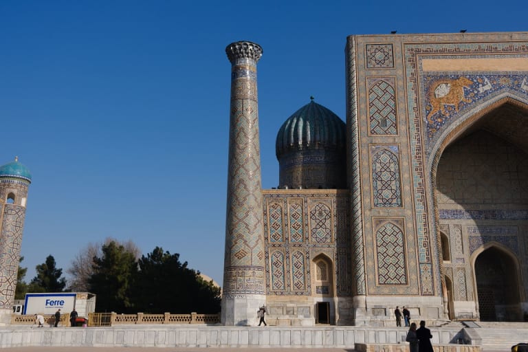 Registan Square in Samarkand, Uzbekistan, with its three madrasahs
