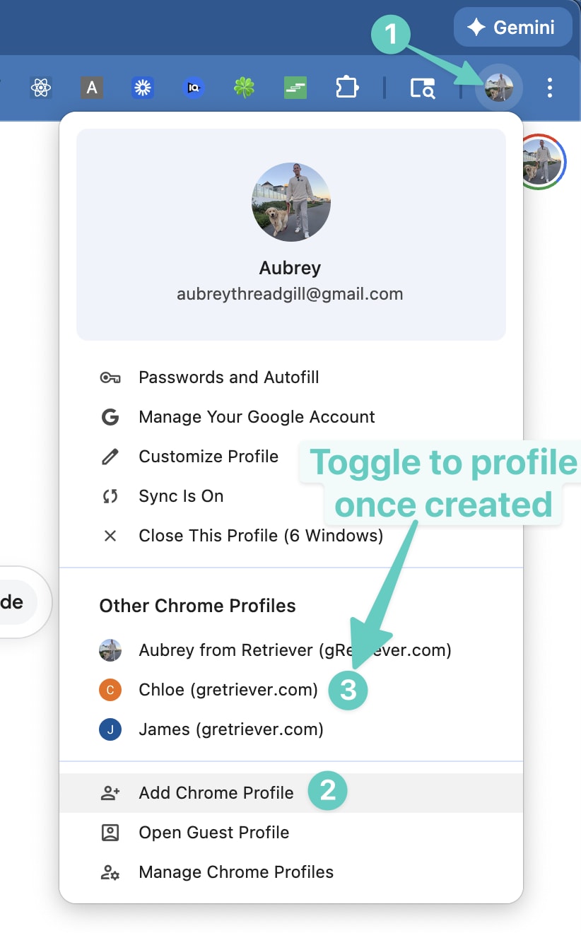 Chrome profile picker with the Add button to create a new profile