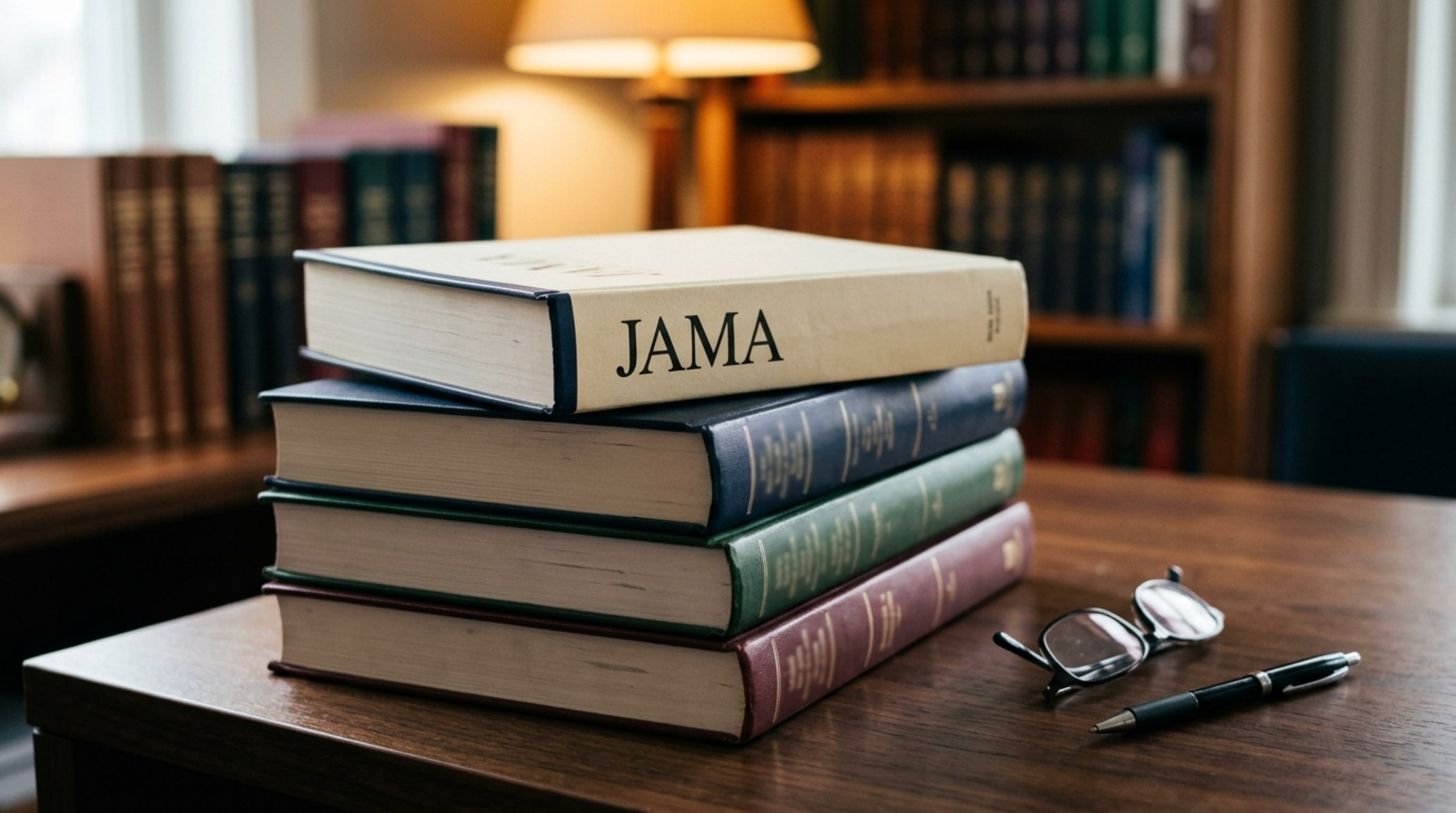 Stack of medical journals with JAMA prominently displayed