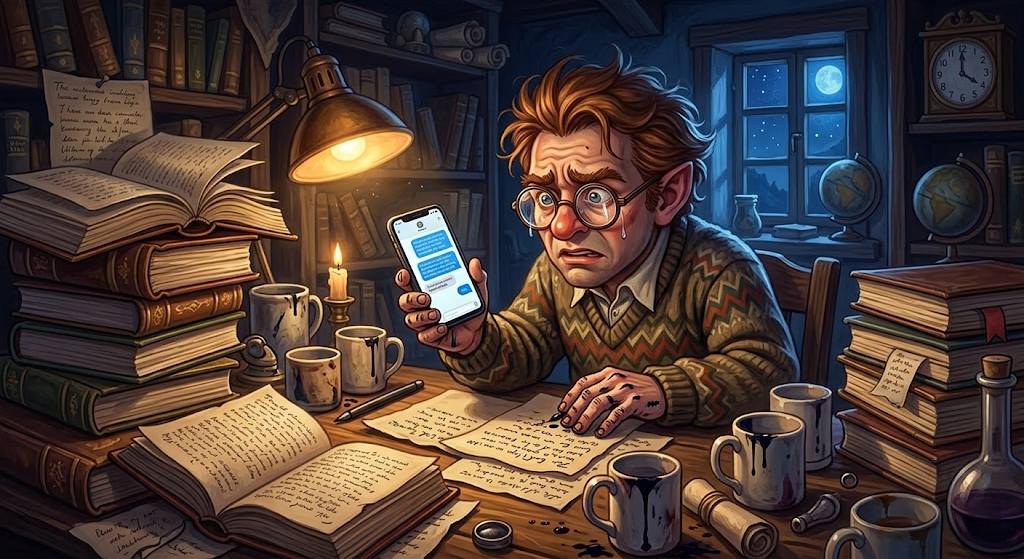 A Wizard gnome having an existential crisis at 3am over a text that just says 'ok'