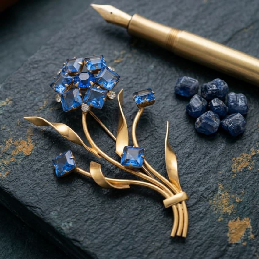 Cobalt Bloom Brooch