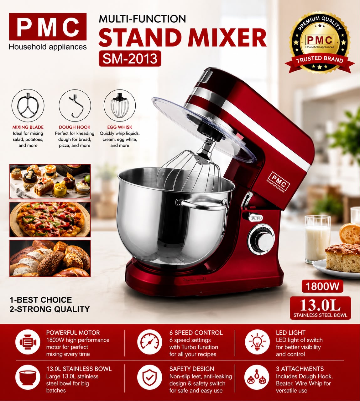 🍰 PMC MULTI-FUNCTION STAND MIXER SM-2013 – 13.0L | 1800W