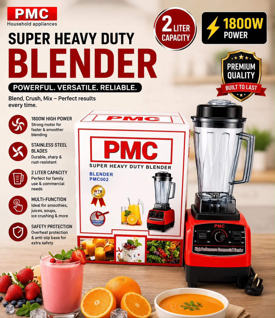 📦 PMC SUPER HEAVY DUTY BLENDER – PMC002 (2.0L)