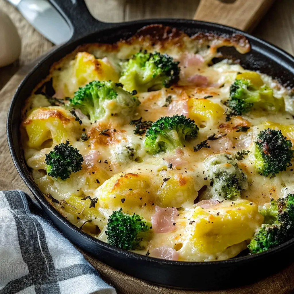 Brokkoli-Kartoffel-Gratin mit Schinken