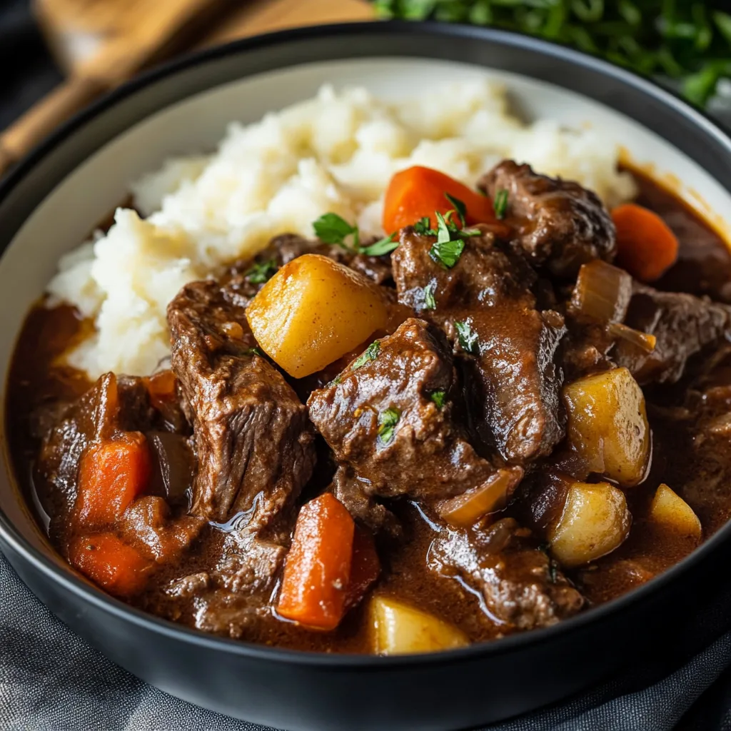 Rindfleisch-Gulasch mit Kartoffelpüree