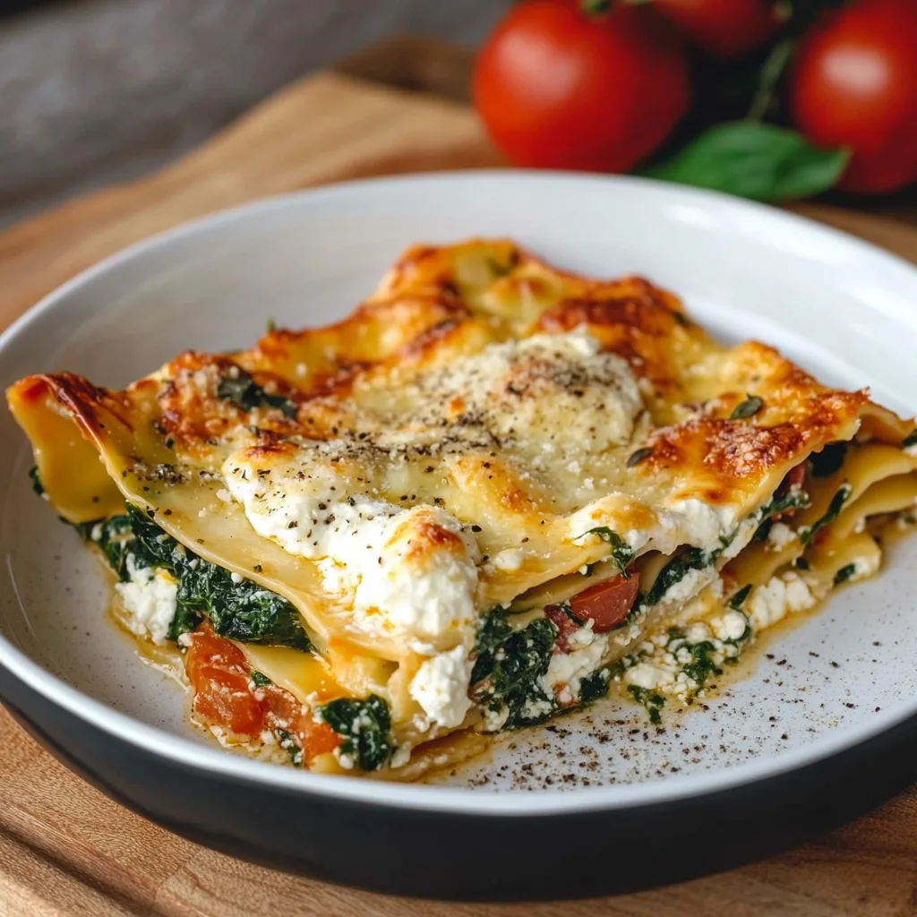 Spinatlasagne mit Feta und Tomaten