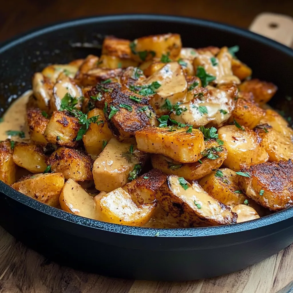 Cremiges Knoblauchhähnchen & knusprige Kartoffeln