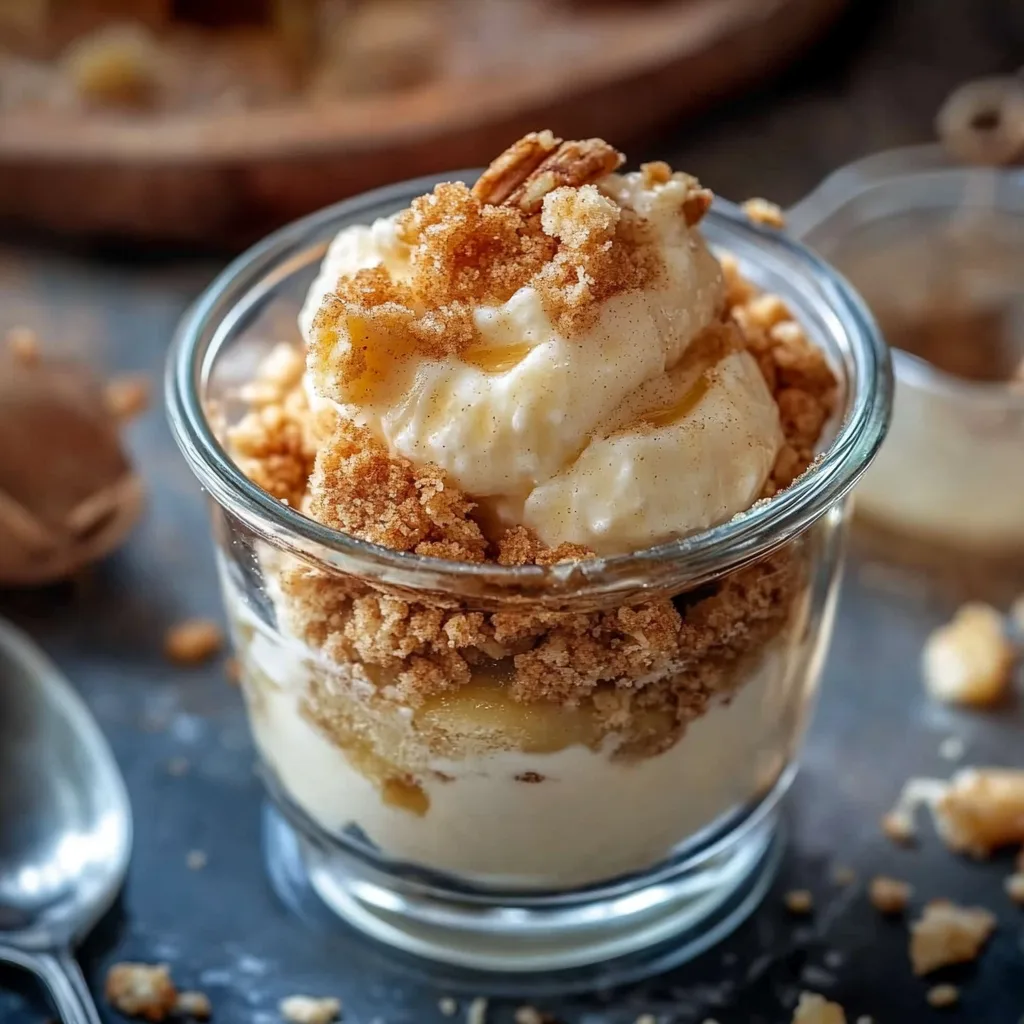 Apfel Crumble mit Vanilleeis im Glas