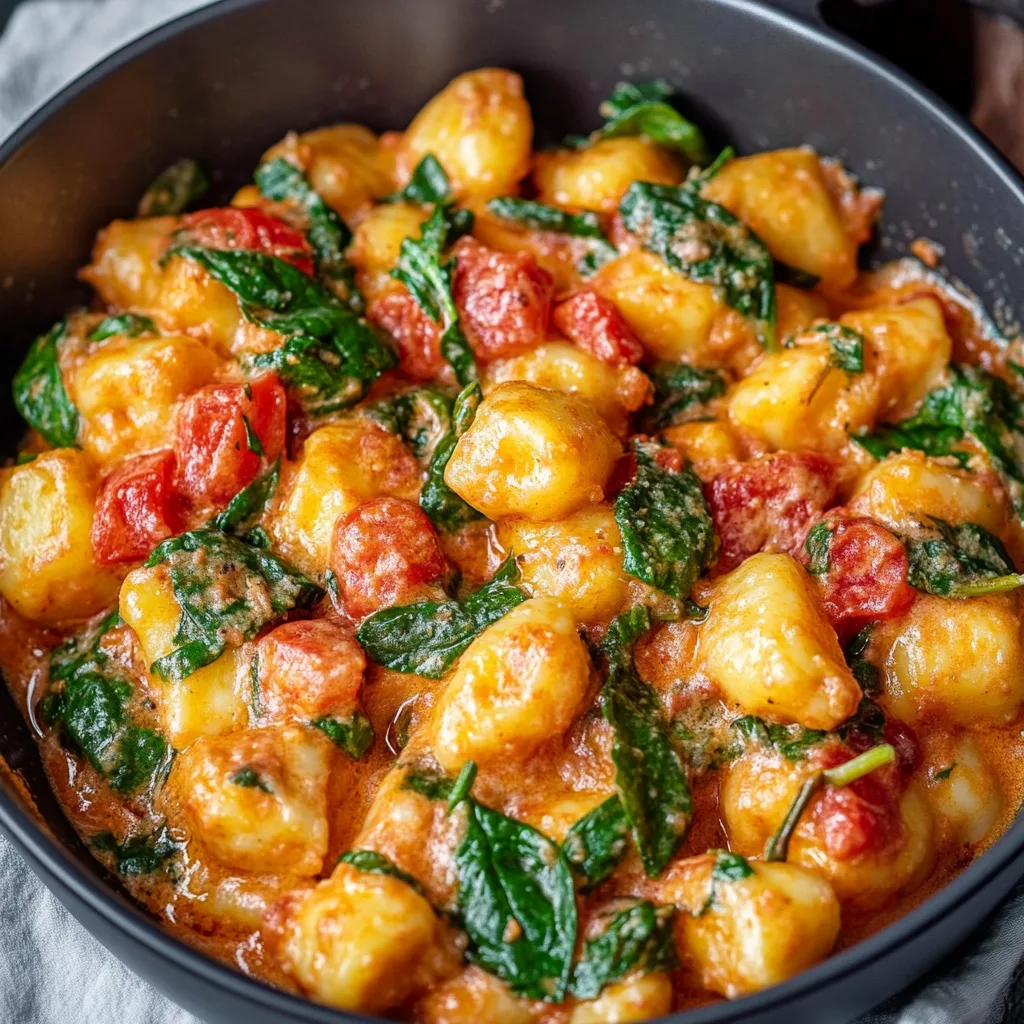Schnelle Gnocchi-Pfanne mit Tomate & Spinat