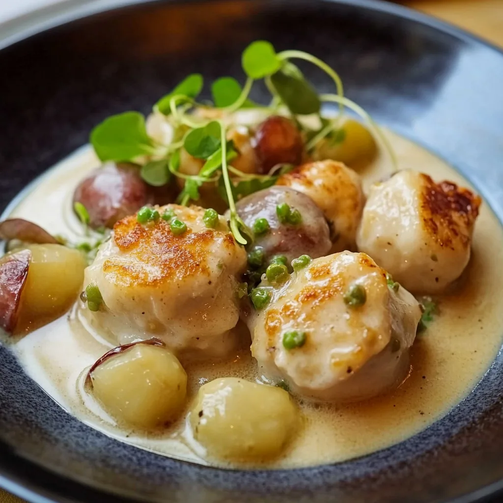 Mit Sahne zubereitete Rosenkohl mit Rinderbauchspeck und cremiger Sauce