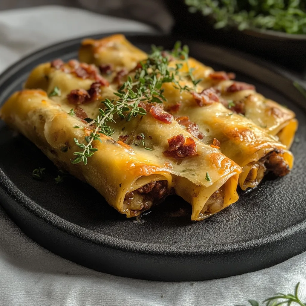 Käsige Rindfleisch-Bacon-Cannelloni