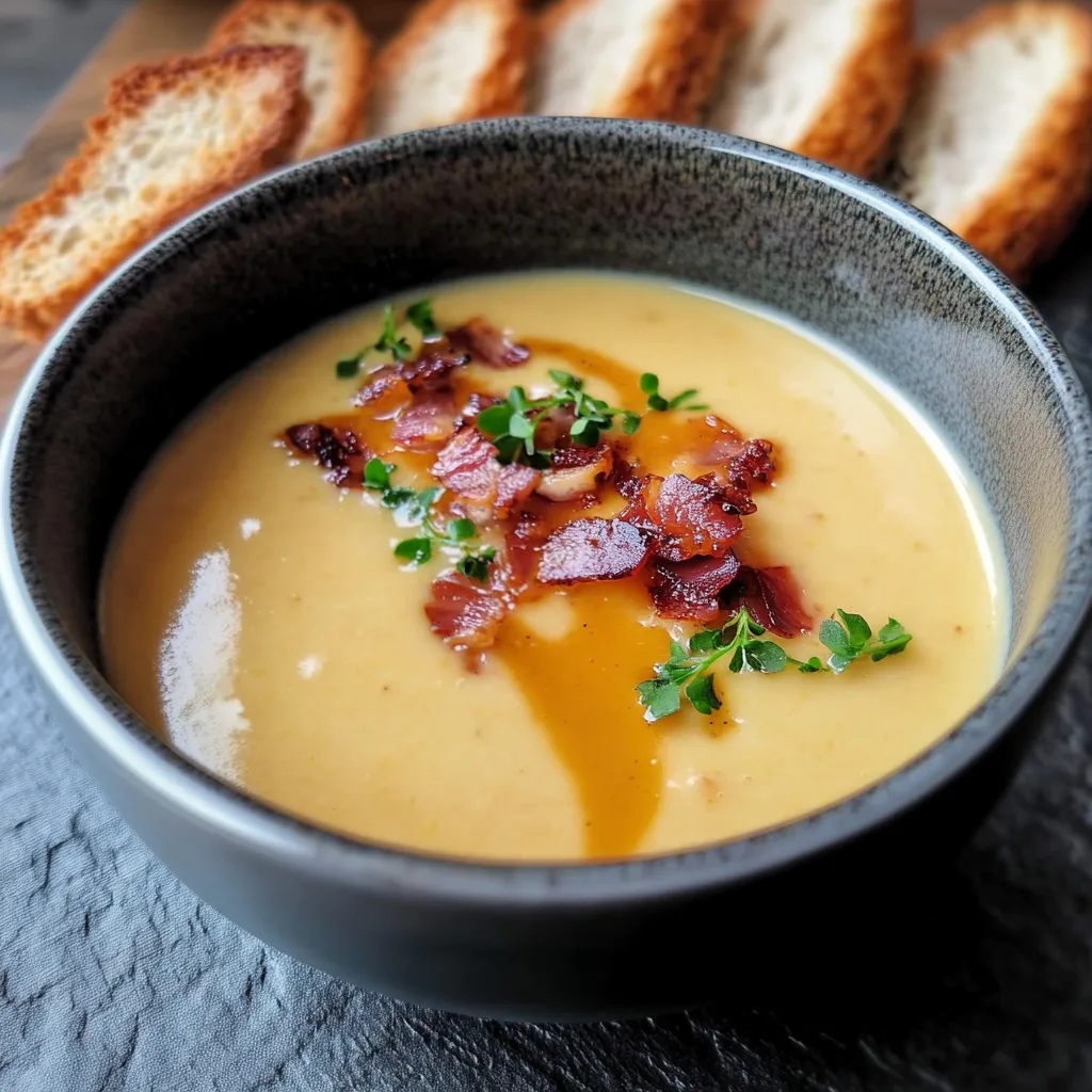 Käsebier-Suppe mit knusprigem Rindsspeck