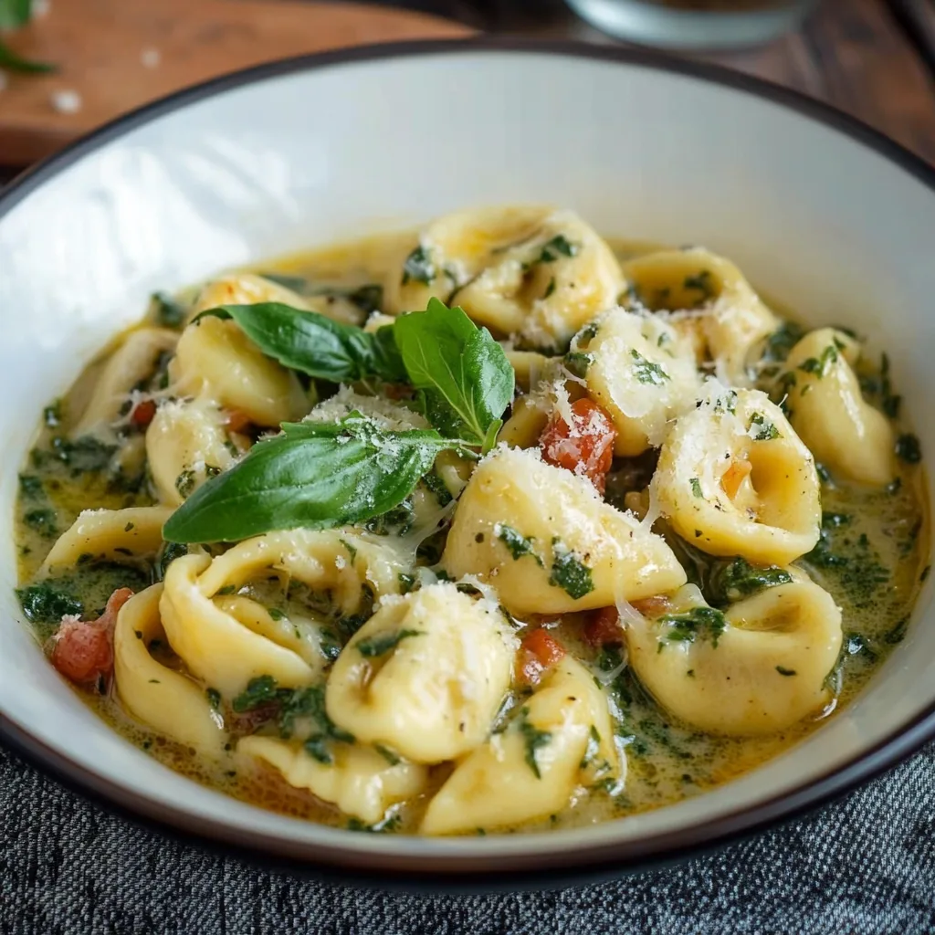 One Pot Tortellini mit Spinat Sahne Sauce