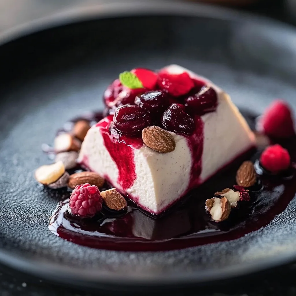 Cremiges Zimtparfait mit gebrannten Mandeln und Kirschen
