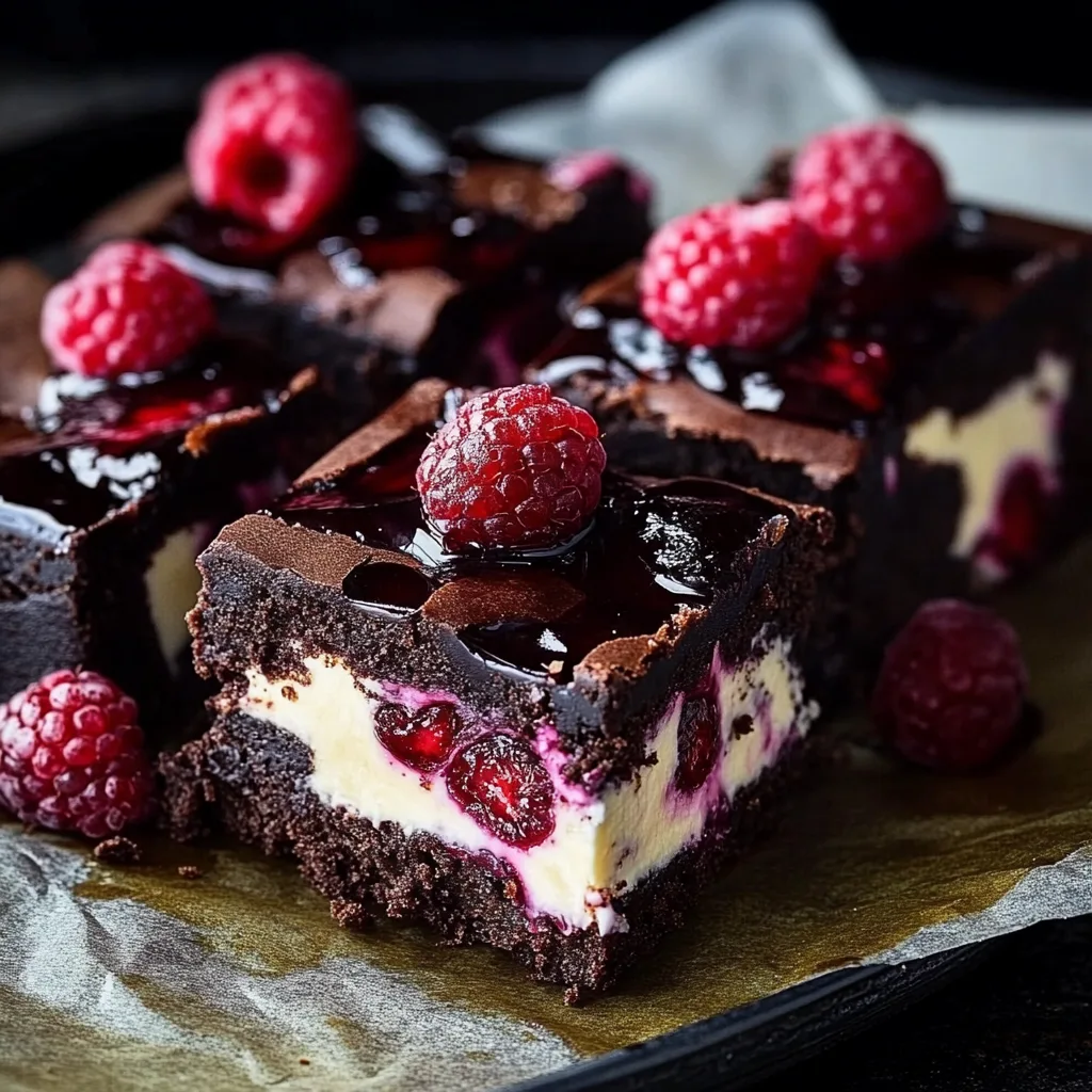 Brownies mit Cheesecake und Himbeeren