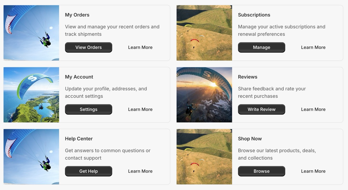 Advanced nested tile layout with side-by-side cards, buttons, and links