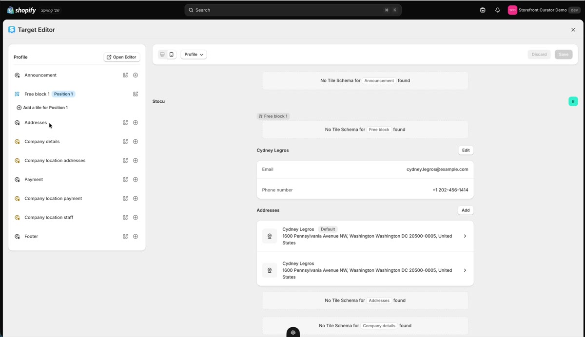 Placing tiles on account pages