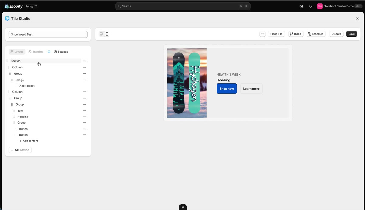 Building layouts: Sections, Columns, and Groups