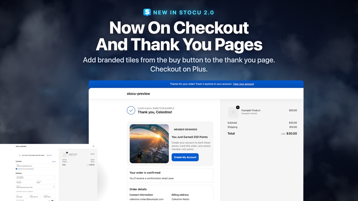 StoCu tiles on the checkout and thank-you pages