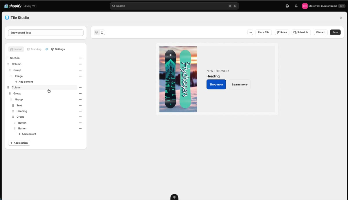 The refreshed Tile Studio with clearer layout names