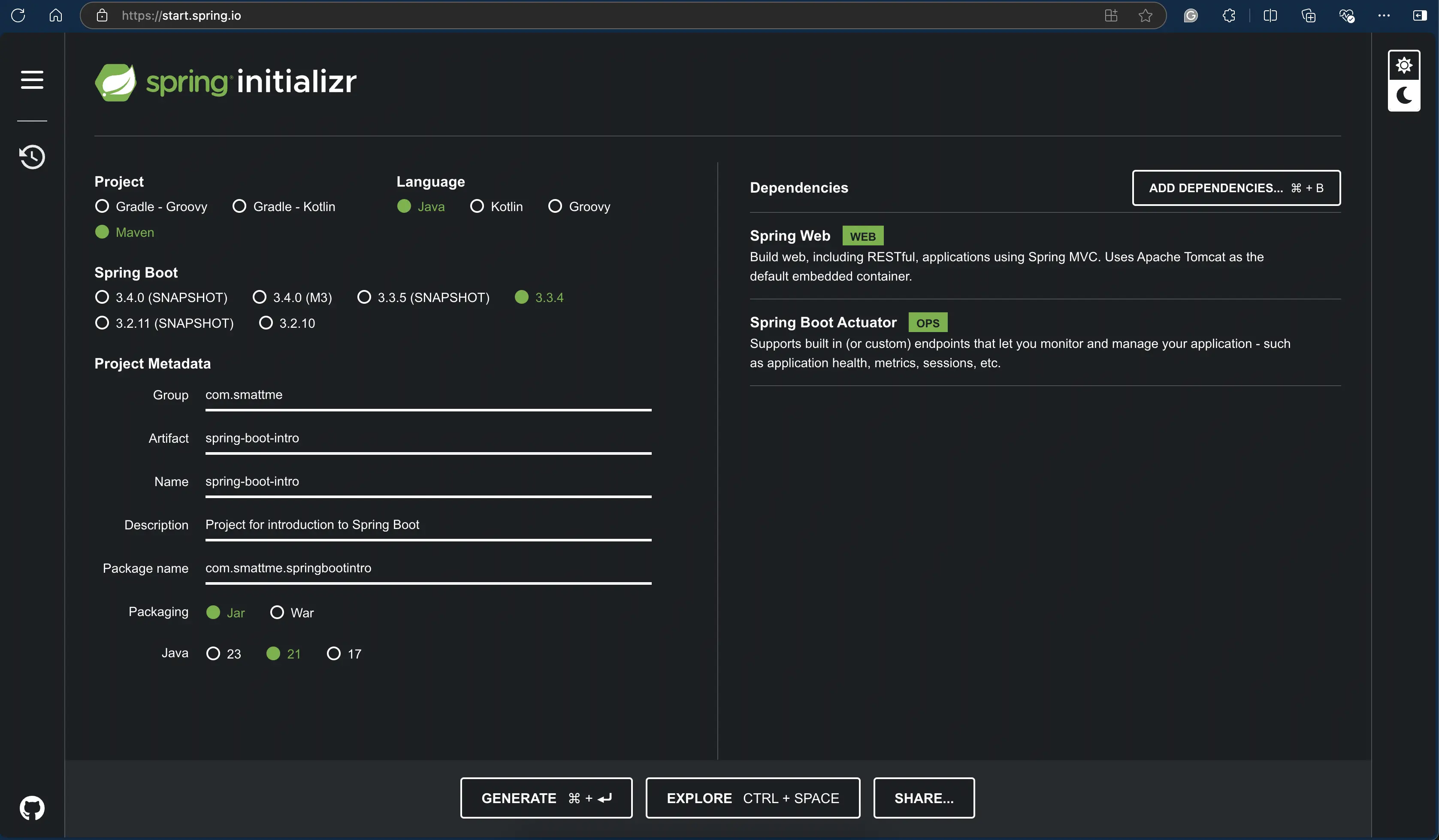 Spring Boot Initialzr Page