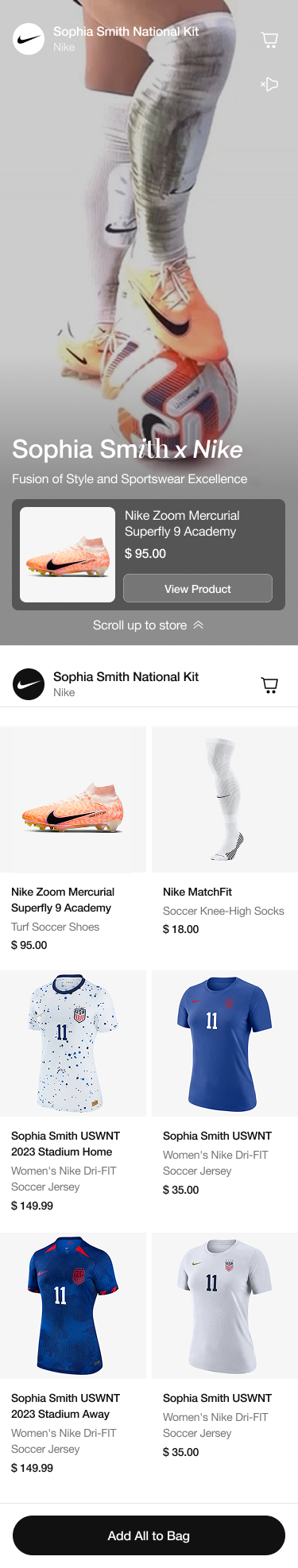 Nike × Sophia Smith — athlete creator storefront with shoppable USWNT kit