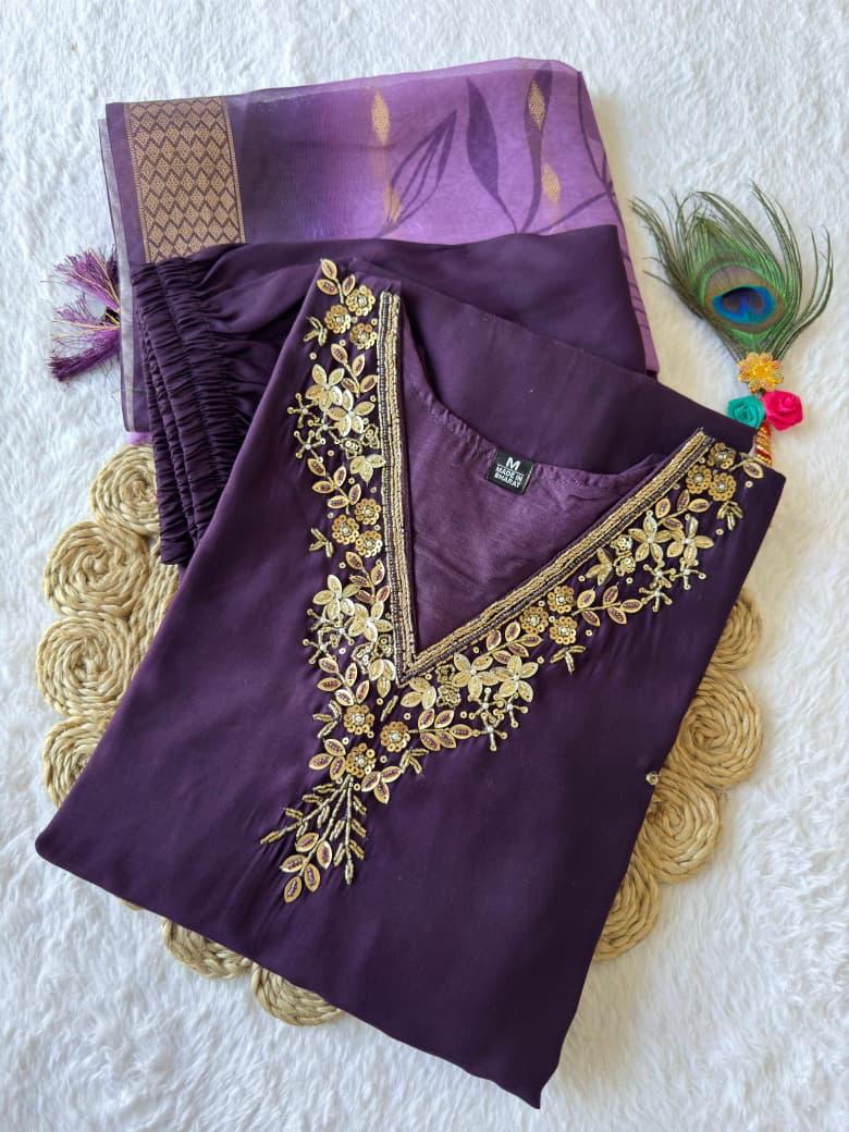 Dark Purple Designer Kurti Set