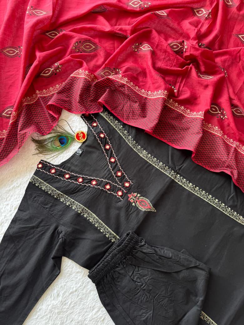 Black Designer A-Line Kurti Set