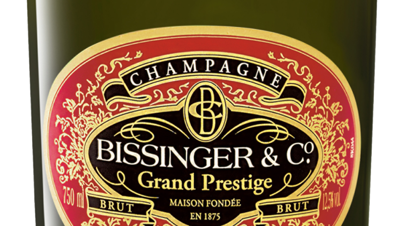 Bissinger & Co Grand Prestige Brut Champagne bottle 750ml with gold foil and red ornate label