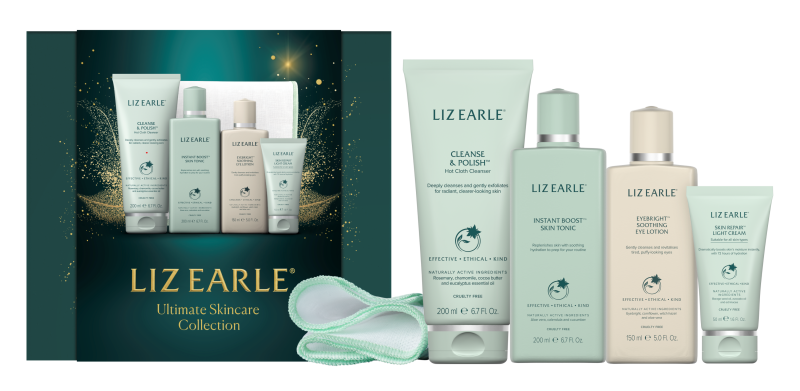 Liz Earle Ultimate Skincare Collection gift set with cleanser, tonic, eye lotion, cream and cloths