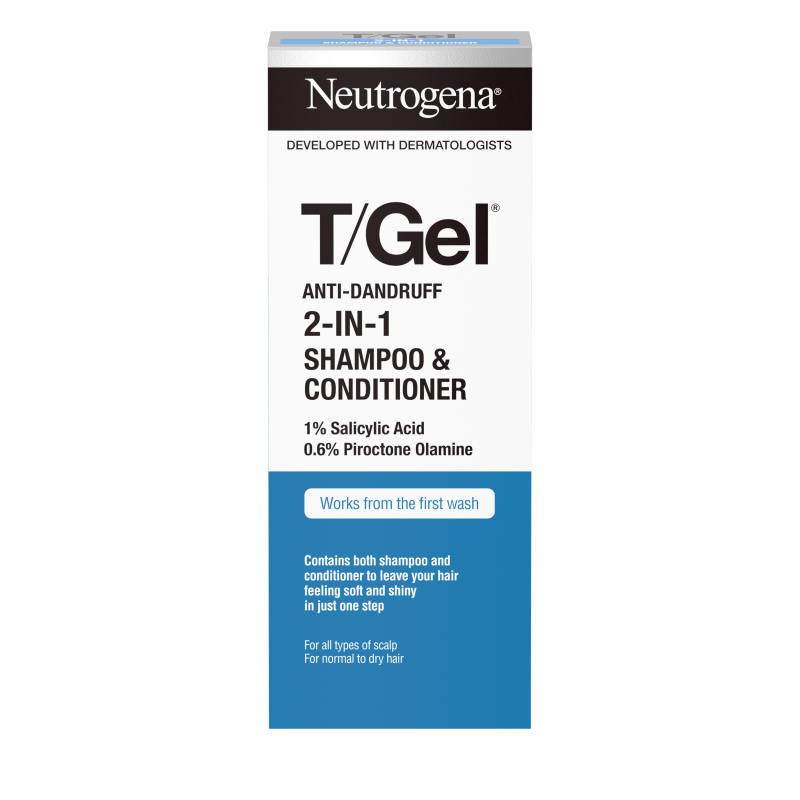 Neutrogena T/Gel Anti-Dandruff 2-in-1 Shampoo & Conditioner box with 1% Salicylic Acid