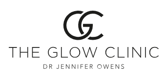 The Glow Clinic logo with Dr Jennifer Owens name, featuring elegant GC monogram