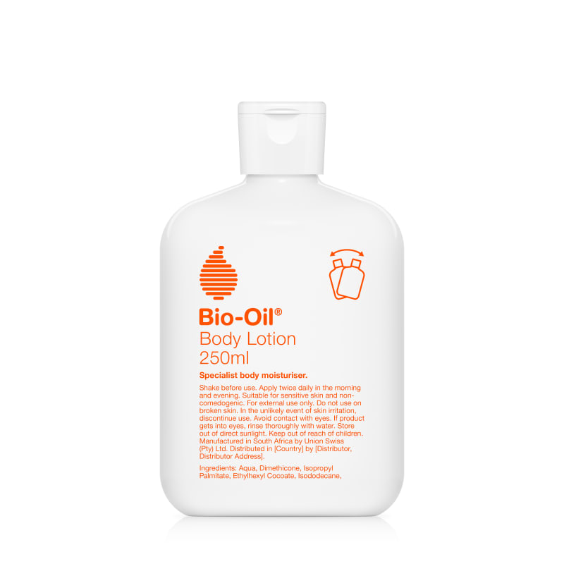 Bio-Oil Body Lotion 250ml white bottle with orange branding and flip-top cap