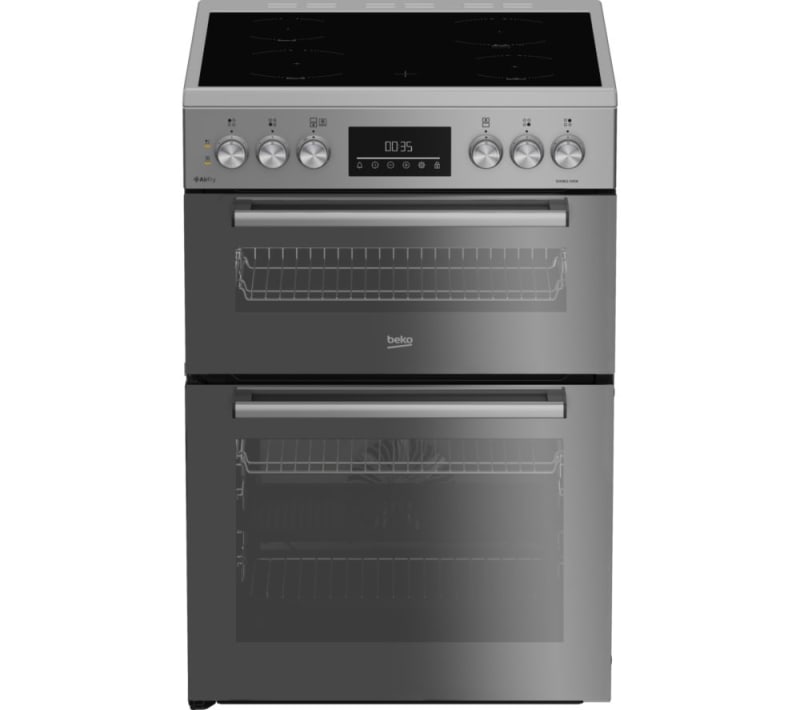 Beko stainless steel double oven electric cooker with ceramic hob and digital display