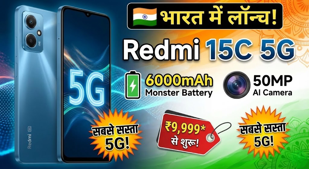 Redmi 15C 5G भारत में लॉन्च: 6000mAh बैटरी और 50MP कैमरा वाला सस्ता 5G फोन