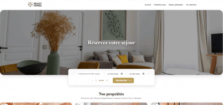 Aperçu de la plateforme Select Homes Conciergerie