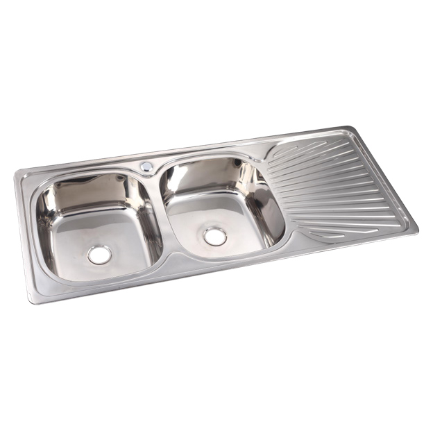 KS-1250ZL Double Bowl Stainless Steel Kitchen Sink with Drainboard
