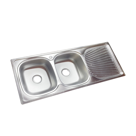 KS-1250XI Double Bowl Stainless Steel Kitchen Sink with Drainboard