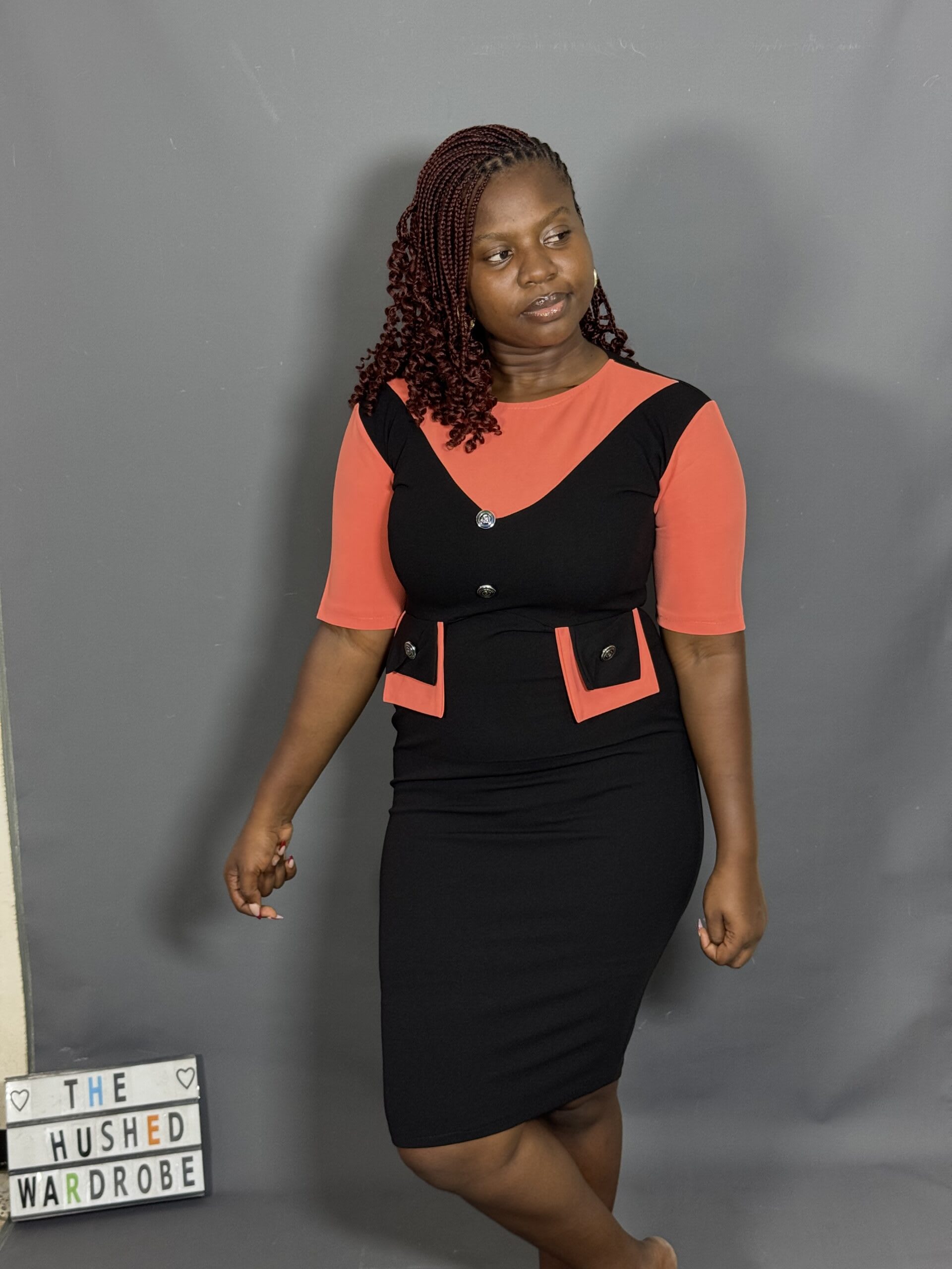 Coral and Black Color-Block Dress