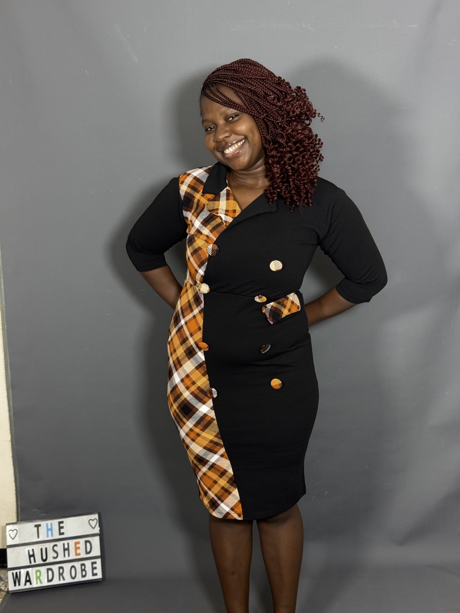 Black and Orange Plaid wrap Dress