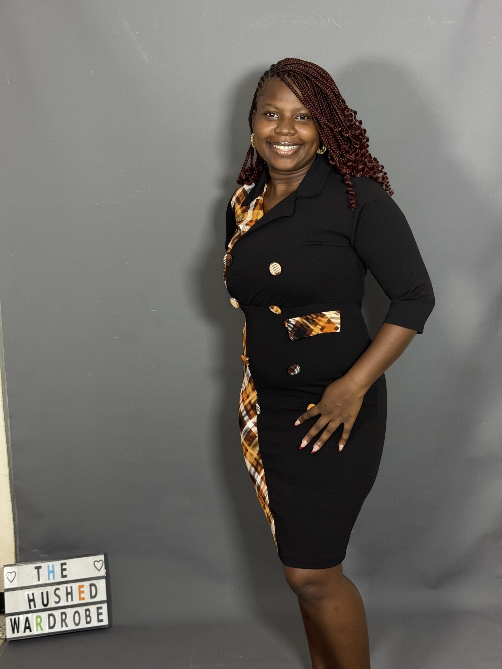 Black and Orange Plaid wrap Dress - Image 3