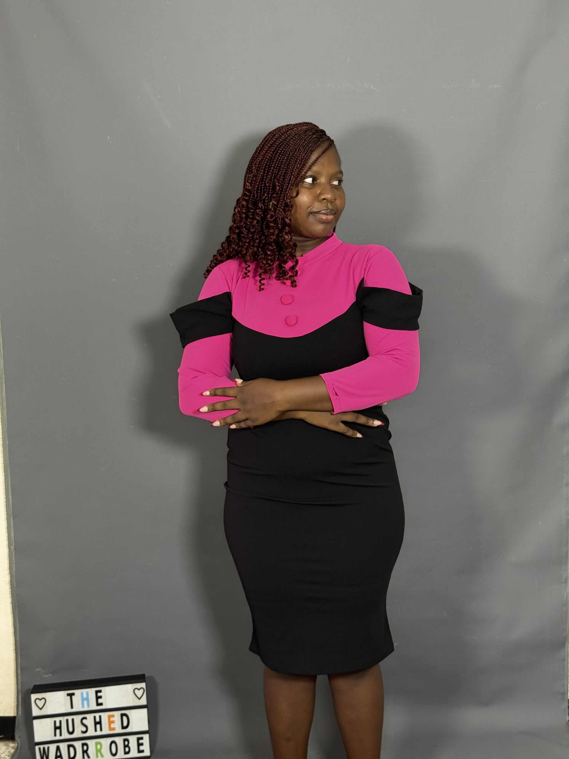 Hot Pink & Black Color-Block Dress - Image 3